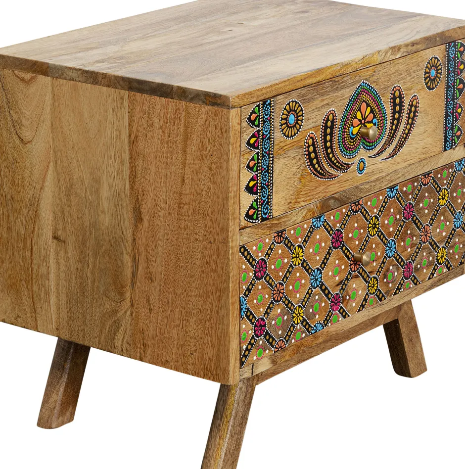 Szafka Nocna Z 2 Szufladami Drewno Mango Kolorowe Ornamenty 50x46 Cm*KARE Design New