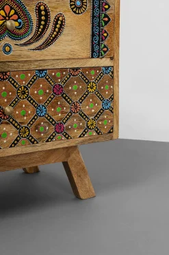 Szafka Nocna Z 2 Szufladami Drewno Mango Kolorowe Ornamenty 50x46 Cm*KARE Design New