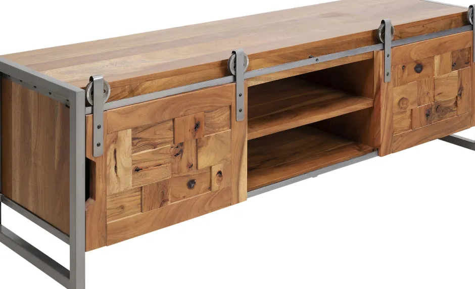 Szafka RTV Drzwi Przesuwne Drewno Akacjowe Nogi Stalowe 145x45 Cm*KARE Design Best