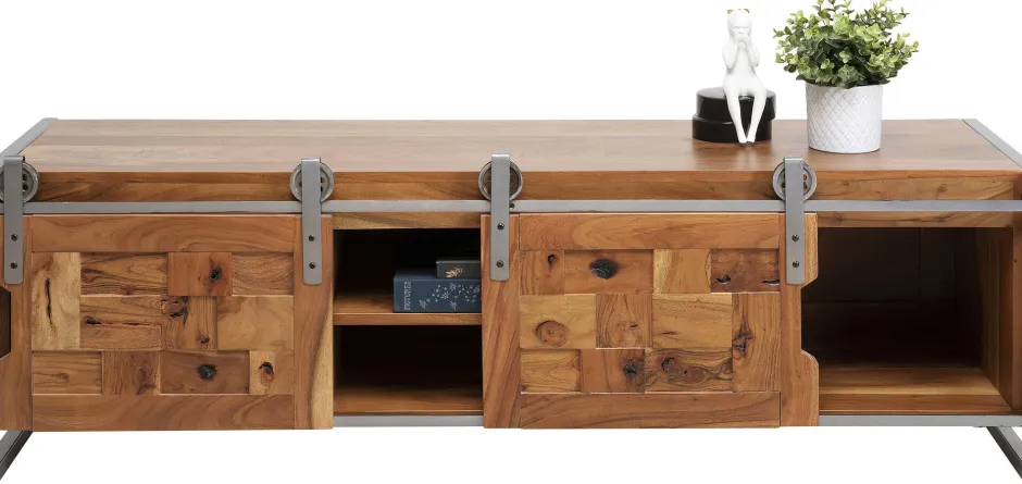 Szafka RTV Drzwi Przesuwne Drewno Akacjowe Nogi Stalowe 145x45 Cm*KARE Design Best