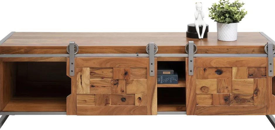 Szafka RTV Drzwi Przesuwne Drewno Akacjowe Nogi Stalowe 145x45 Cm*KARE Design Best