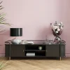 Szafka RTV Stalowa Czarna Blat Szklany 160x48 Cm*KARE Design Online