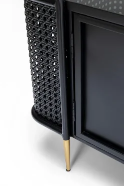 Szafka RTV Stalowa Czarna Blat Szklany 160x48 Cm*KARE Design Online