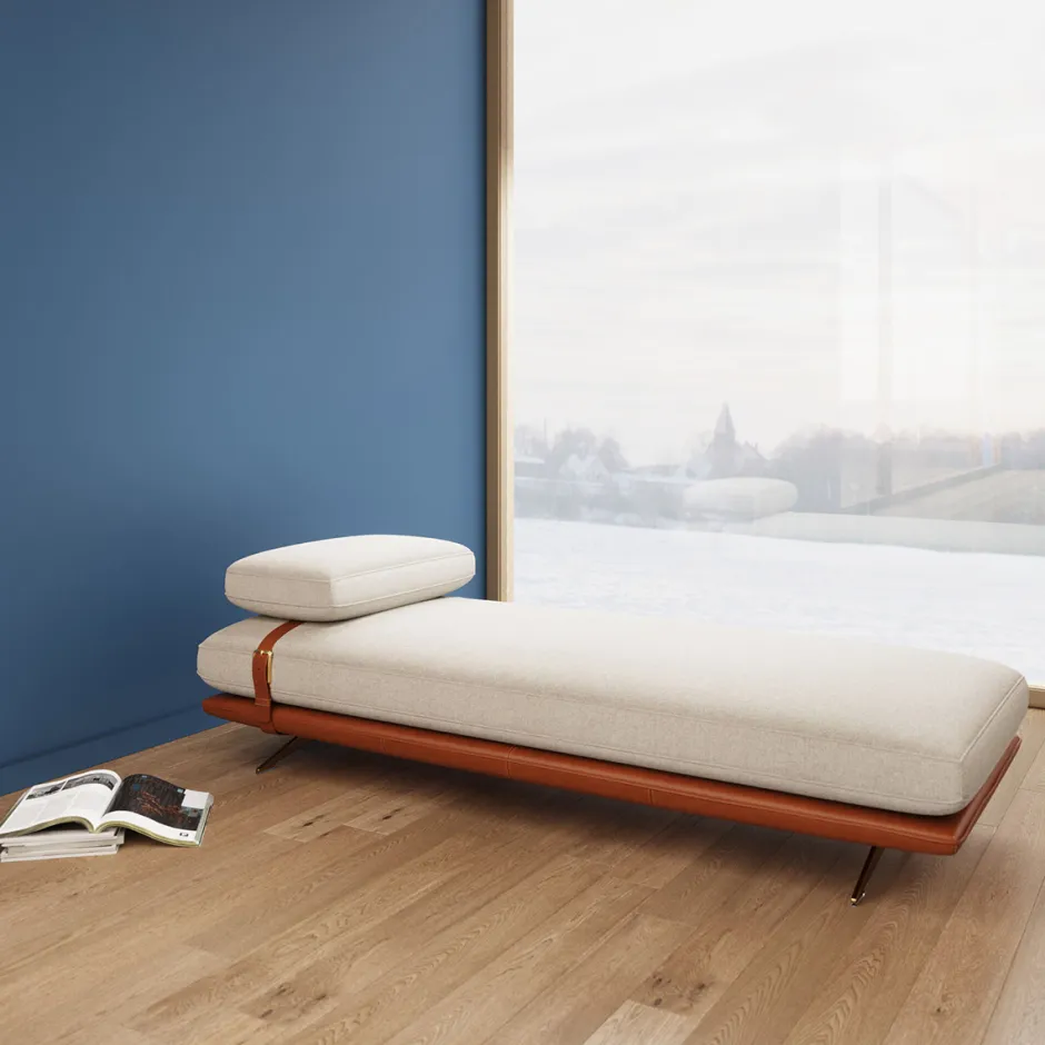 Szezlong - Leżanka Ekskluzywna Skóra Naturalna I Len 187 Cm*KARE Design Sale