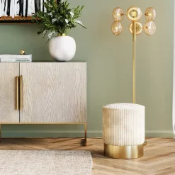 Taboret Okrągły Tapicerowany Beżowy Podstawa Złota Ø35x42 Cm*KARE Design Best