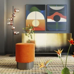 Taboret Okrągły Tapicerowany Pomarańczowy Podstawa Czarna Ø35x42 Cm*KARE Design Online
