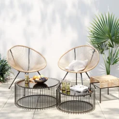 Taboret - Podnóżek Ogrodowy Acapulco 40x40 Cm Naturalny - Nogi Czarne*KARE Design Clearance