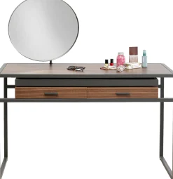 Toaletka Z Lustrem I Szufladami Fornirowana Orzech - Podstawa Stalowa Ciemnoszara 120x45 Cm*KARE Design New