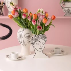 Wazon Ceramiczny Biały Motyw Kobiety 21x26 Cm*KARE Design Discount