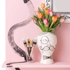 Wazon Ceramiczny Biały Motyw Mężczyzny Ø19x30 Cm*KARE Design Sale