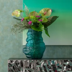 Wazon Szklany Turkusowy Do Salonu 34x47 Cm*KARE Design Hot