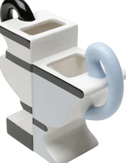 Wazon Z Uchwytami Ceramiczny Biało-niebieski 19x22 Cm Paski Czarne*KARE Design Best