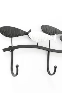 Wieszak ścienny Czarno-biały Stalowy Ryby 62x18 Cm*KARE Design Outlet