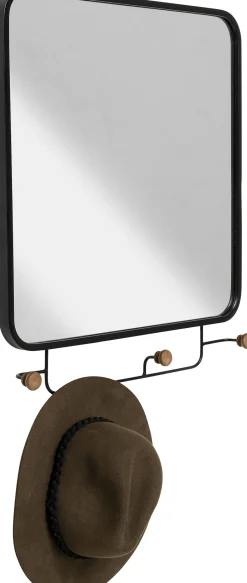 Wieszak ścienny Z Lustrem Czarny Haczyki Drewniane 50x65 Cm*KARE Design