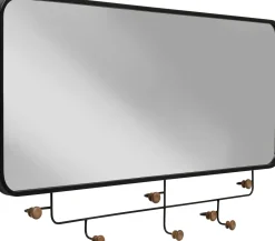 Wieszak ścienny Z Lustrem Czarny Haczyki Drewniane 100x54 Cm*KARE Design Online