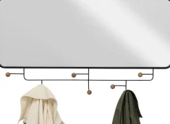 Wieszak ścienny Z Lustrem Czarny Haczyki Drewniane 100x54 Cm*KARE Design Online