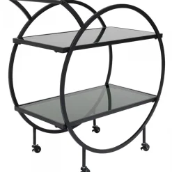 Wózek Barowy Loft 74x85 Cm Czarny Półki Szklane*KARE Design