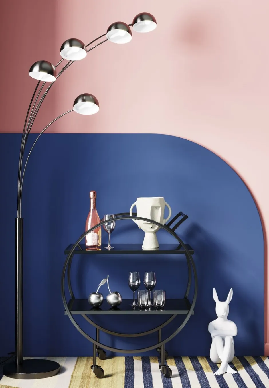 Wózek Barowy Loft 74x85 Cm Czarny Półki Szklane*KARE Design