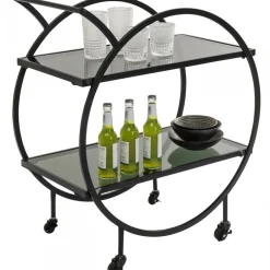 Wózek Barowy Loft 74x85 Cm Czarny Półki Szklane*KARE Design