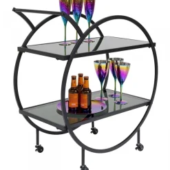 Wózek Barowy Loft 74x85 Cm Czarny Półki Szklane*KARE Design