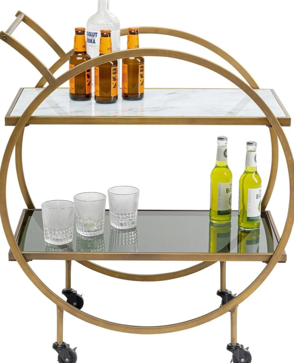 Wózek Barowy Loft 74x85 Cm Mosiężny Półki Szklane*KARE Design Hot