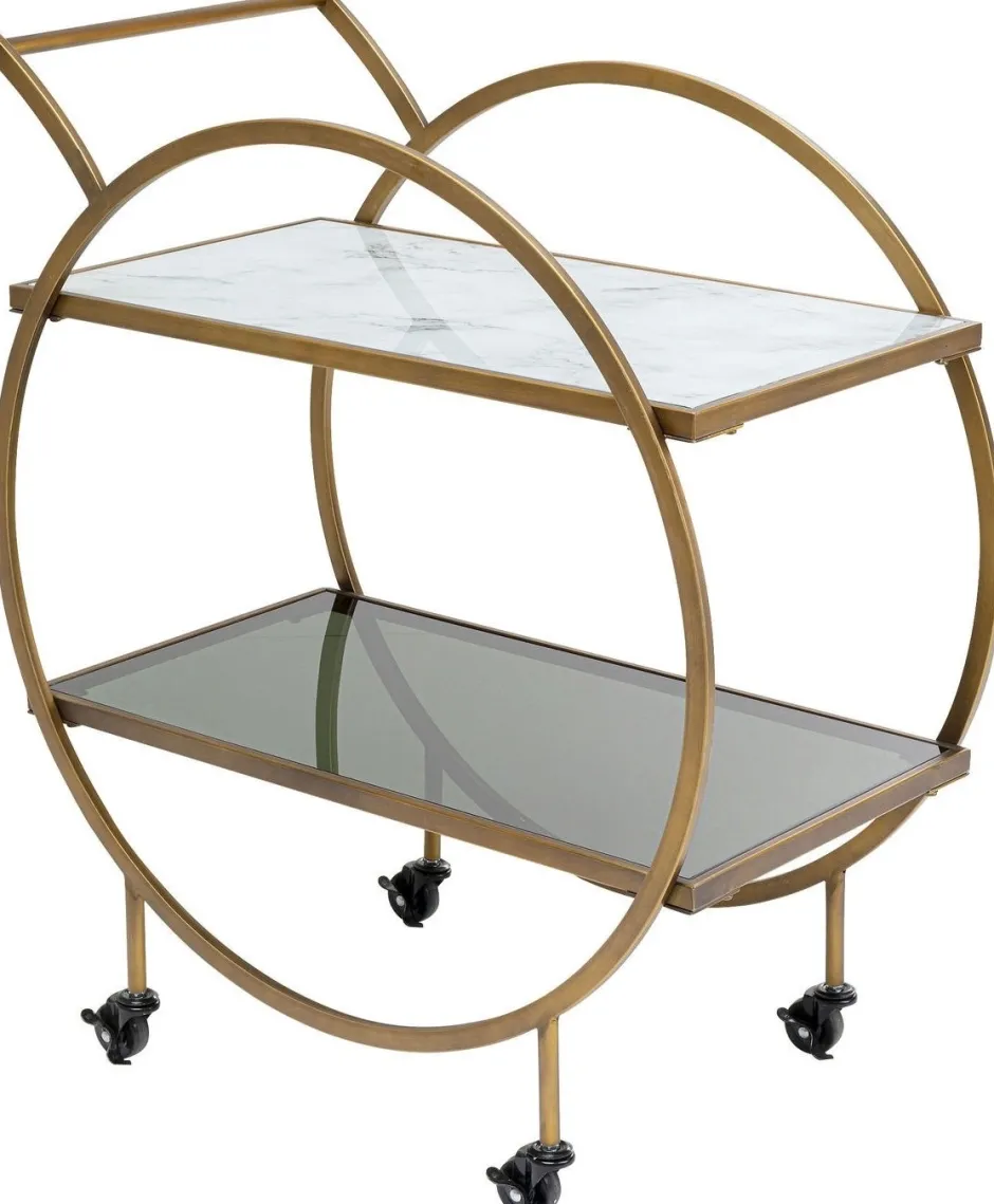 Wózek Barowy Loft 74x85 Cm Mosiężny Półki Szklane*KARE Design Hot
