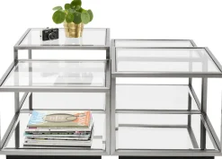 Zestaw Czterech Stolików Kawowych Luigi Srebrne - Blaty Szklane*KARE Design Outlet