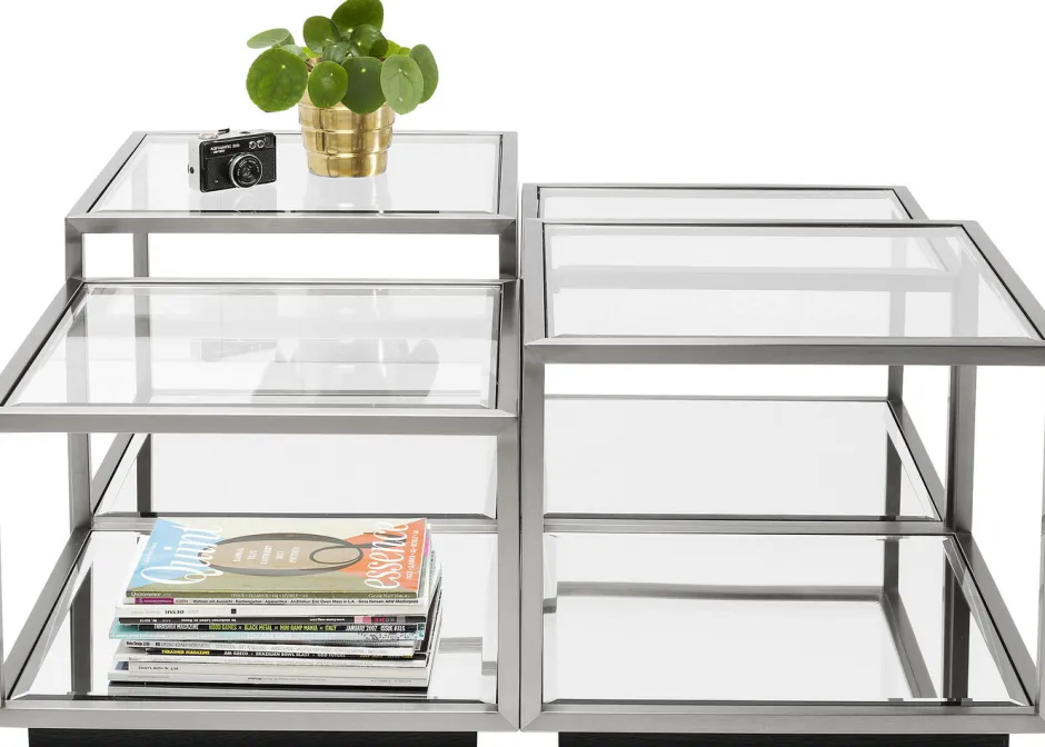 Zestaw Czterech Stolików Kawowych Luigi Srebrne - Blaty Szklane*KARE Design Outlet