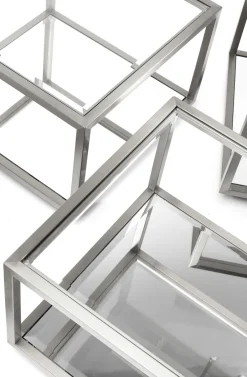 Zestaw Czterech Stolików Kawowych Luigi Srebrne - Blaty Szklane*KARE Design Outlet