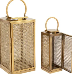 Zestaw 2 Dużych Latarenek Złotych Ze Stali Nierdzewnej I Trawy Morskiej*KARE Design Clearance