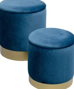 Zestaw Dwóch Puf Tapicerowanych Ze Schowkiem Niebieskie Podstawy Złote*KARE Design Best