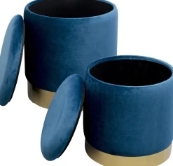 Zestaw Dwóch Puf Tapicerowanych Ze Schowkiem Niebieskie Podstawy Złote*KARE Design Best
