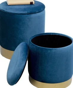 Zestaw Dwóch Puf Tapicerowanych Ze Schowkiem Niebieskie Podstawy Złote*KARE Design Best