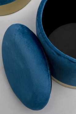 Zestaw Dwóch Puf Tapicerowanych Ze Schowkiem Niebieskie Podstawy Złote*KARE Design Best