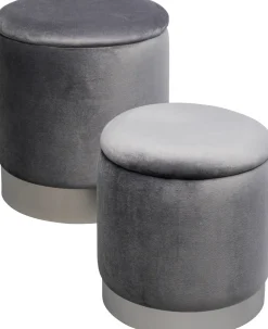 Zestaw Dwóch Puf Tapicerowanych Ze Schowkiem Szare Podstawy Srebrne*KARE Design Discount