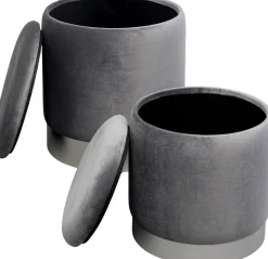 Zestaw Dwóch Puf Tapicerowanych Ze Schowkiem Szare Podstawy Srebrne*KARE Design Discount