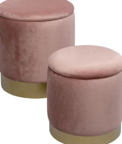 Zestaw Dwóch Puf Tapicerowanych Ze Schowkiem Różowe Podstawy Złote*KARE Design