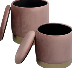 Zestaw Dwóch Puf Tapicerowanych Ze Schowkiem Różowe Podstawy Złote*KARE Design