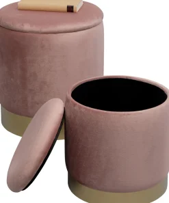 Zestaw Dwóch Puf Tapicerowanych Ze Schowkiem Różowe Podstawy Złote*KARE Design