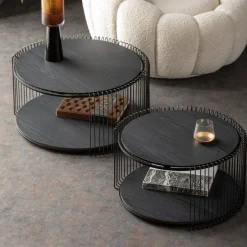 Zestaw Dwóch Stolików Blaty MDF Rama Stalowa - Kolor Czarny*KARE Design