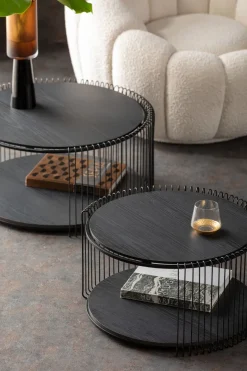 Zestaw Dwóch Stolików Blaty MDF Rama Stalowa - Kolor Czarny*KARE Design