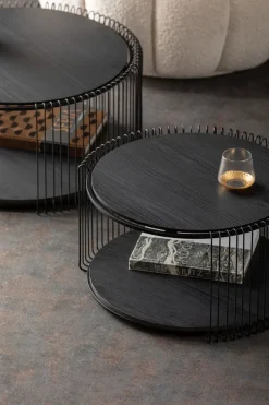 Zestaw Dwóch Stolików Blaty MDF Rama Stalowa - Kolor Czarny*KARE Design