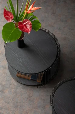 Zestaw Dwóch Stolików Blaty MDF Rama Stalowa - Kolor Czarny*KARE Design