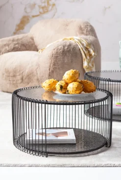 Zestaw Dwóch Stolików Blaty Szklane Rama Stalowa - Kolor Czarny*KARE Design Discount