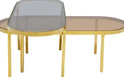 Zestaw Dwóch Stolików Blaty Szklane Brązowy I Przdymiony Nogi Złote*KARE Design