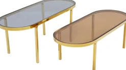 Zestaw Dwóch Stolików Blaty Szklane Brązowy I Przdymiony Nogi Złote*KARE Design