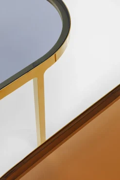 Zestaw Dwóch Stolików Blaty Szklane Brązowy I Przdymiony Nogi Złote*KARE Design