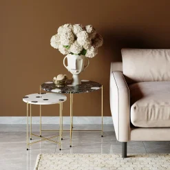 Zestaw Dwóch Stolików Do Salonu Czarno-białe Nogi Złote*KARE Design Discount
