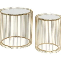 Zestaw Dwóch Stolików Kawowych Wire Okrągły Blat Mosiężne #2*KARE Design Best