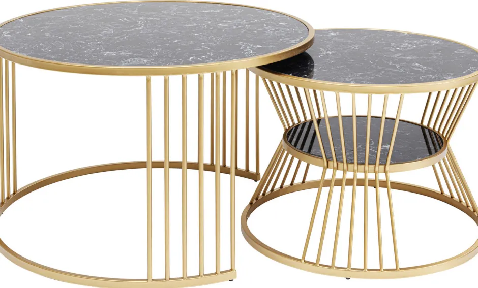 Zestaw Dwóch Stolików Kawowych Roma - Złote - Blaty Marmur*KARE Design Discount